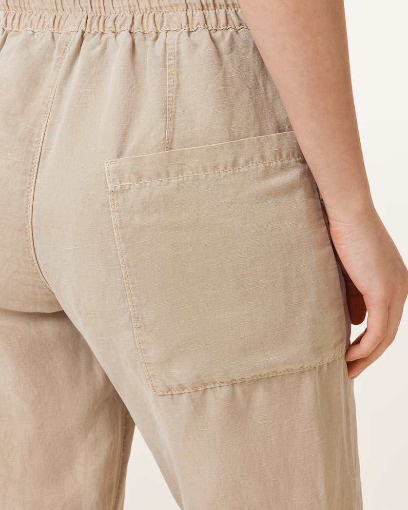 AllSaints Val High Rise Cargo Linen Blend Pants Women's Sand Brown Women's