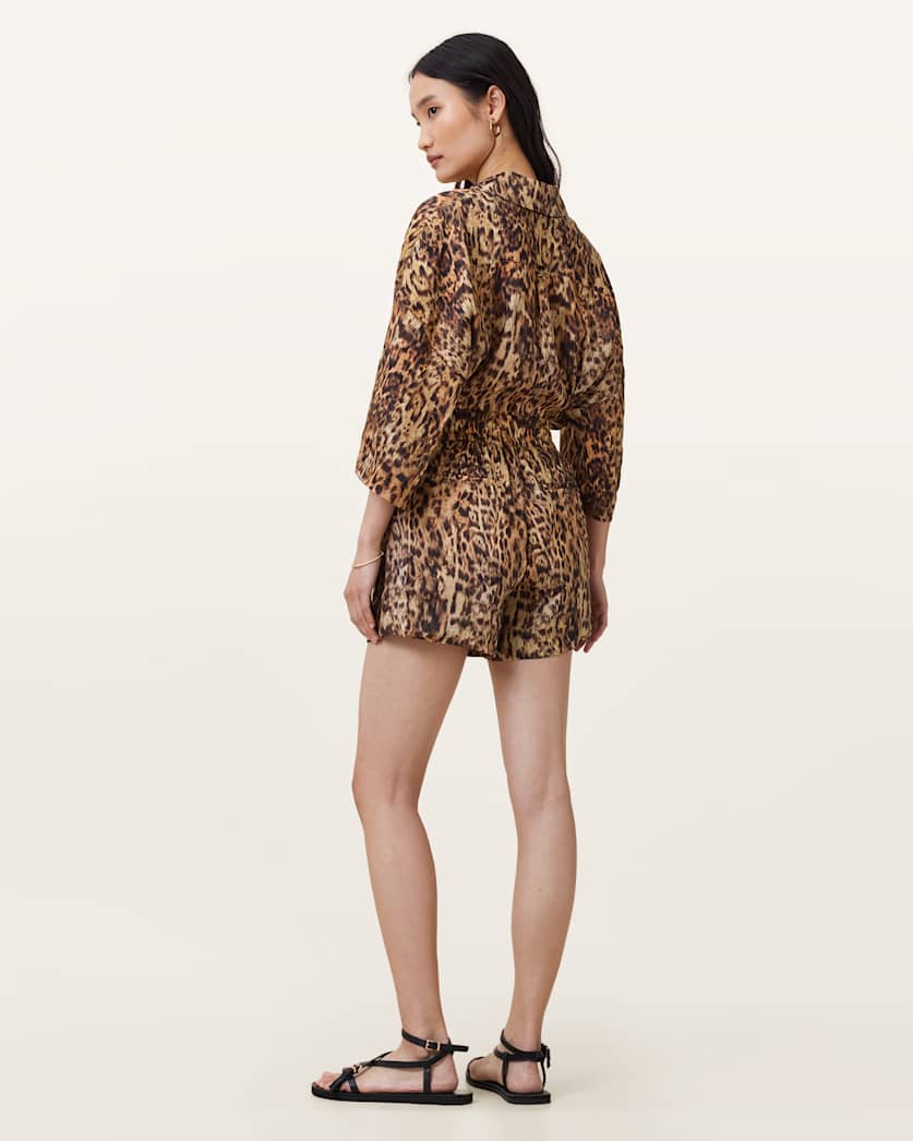 AllSaints Charli Leopard Print Shorts Women's Evia Golden Brown Women's