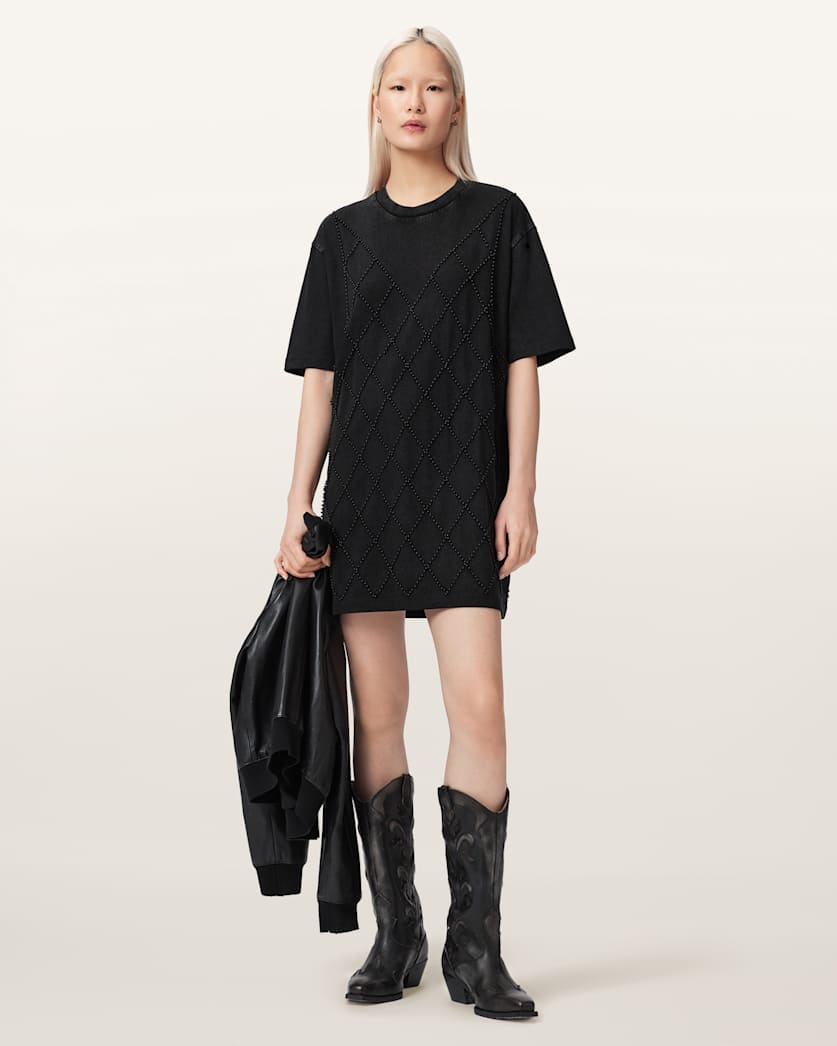 AllSaints Darcey Relaxed Fit Mini T Shirt Dress Women's Washed Black Women's