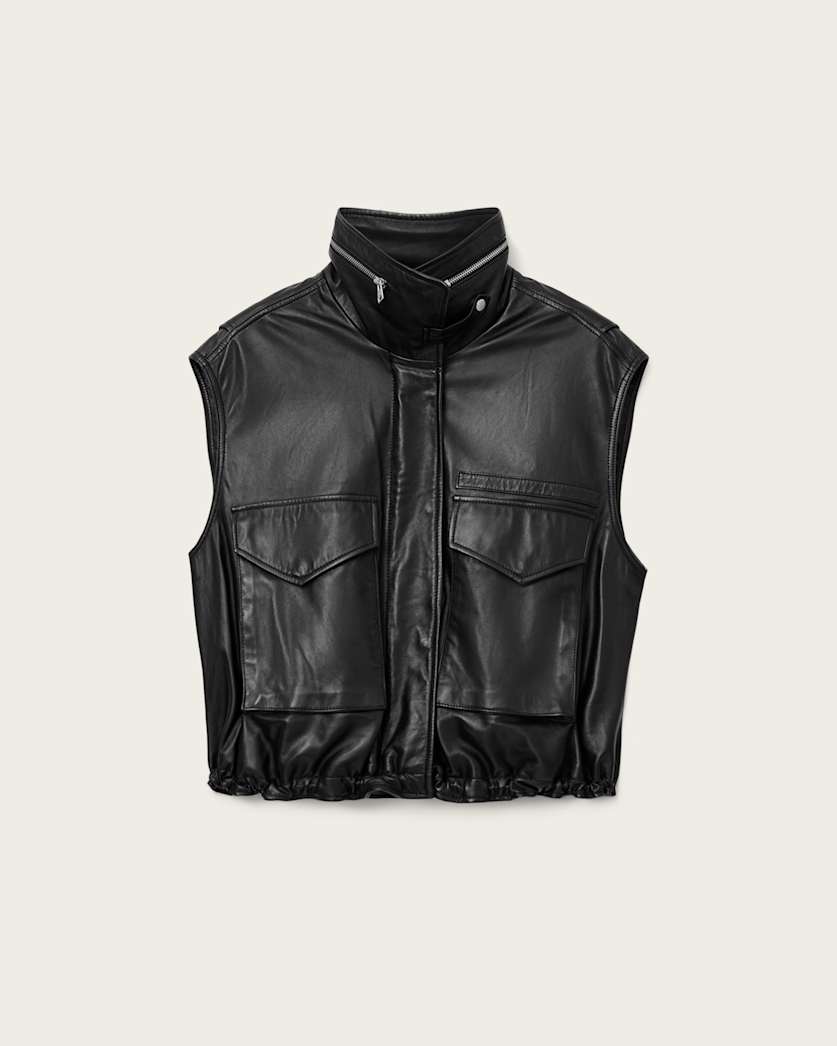 AllSaints Clay Funnel Neck Leather Gilet Women's Black Women's