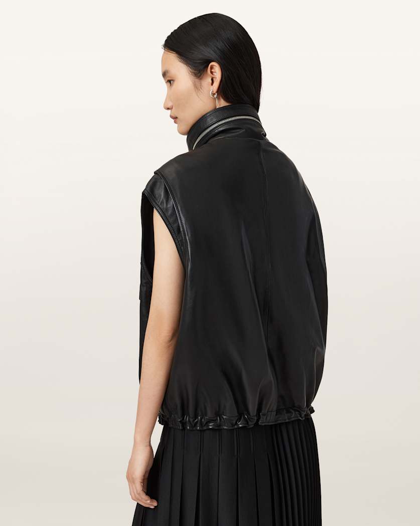 AllSaints Clay Funnel Neck Leather Gilet Women's Black Women's