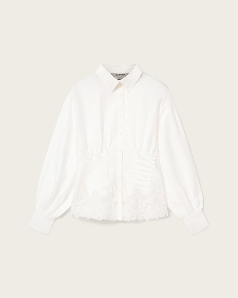 AllSaints Carol Long Sleeve Lace Trimmed Shirt Women's White Women's