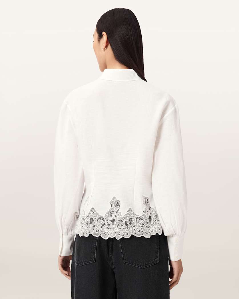 AllSaints Carol Long Sleeve Lace Trimmed Shirt Women's White Women's