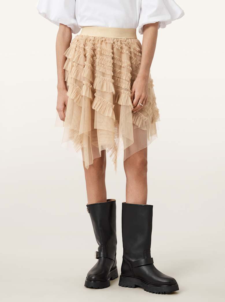 AllSaints Jayde Ruffled Tulle Mini Skirt Women's Blush Pink Women's