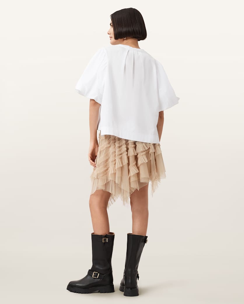AllSaints Jayde Ruffled Tulle Mini Skirt Women's Blush Pink Women's