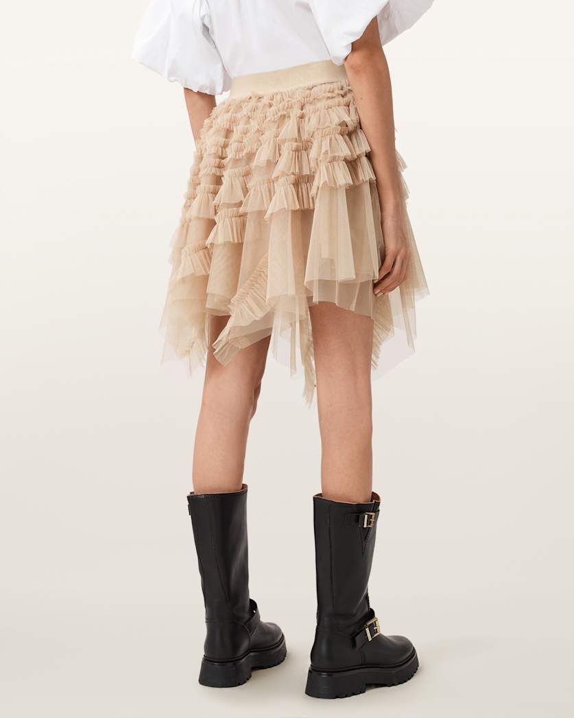 AllSaints Jayde Ruffled Tulle Mini Skirt Women's Blush Pink Women's