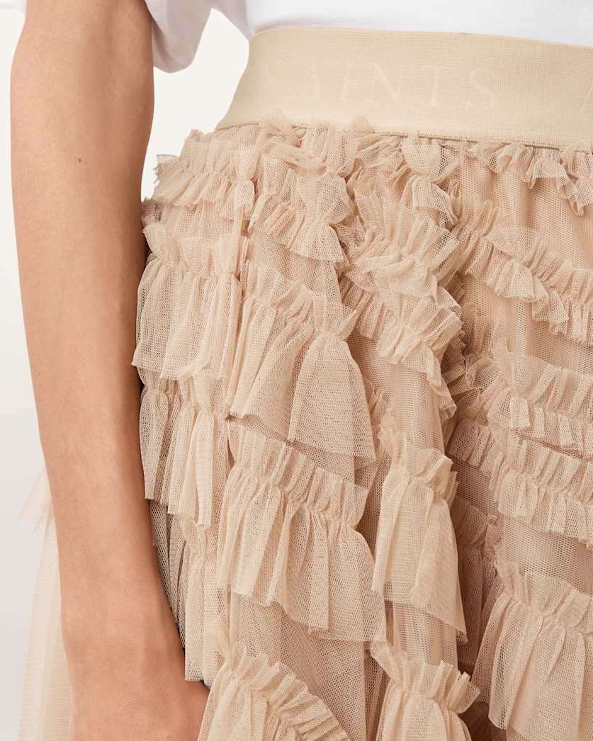 AllSaints Jayde Ruffled Tulle Mini Skirt Women's Blush Pink Women's