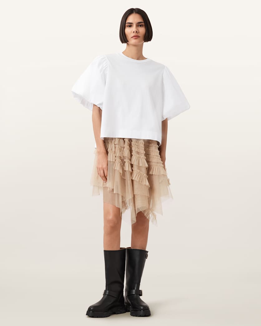 AllSaints Jayde Ruffled Tulle Mini Skirt Women's Blush Pink Women's