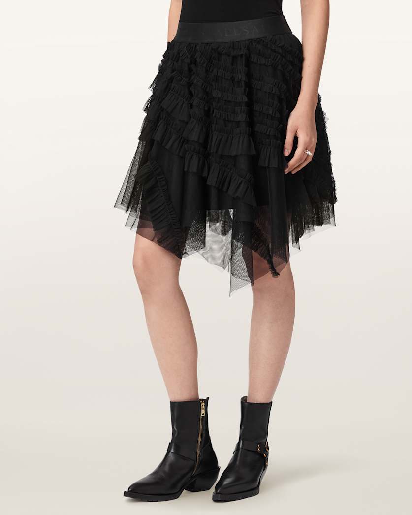 AllSaints Jayde Ruffled Tulle Mini Skirt Women's Blush Pink Women's