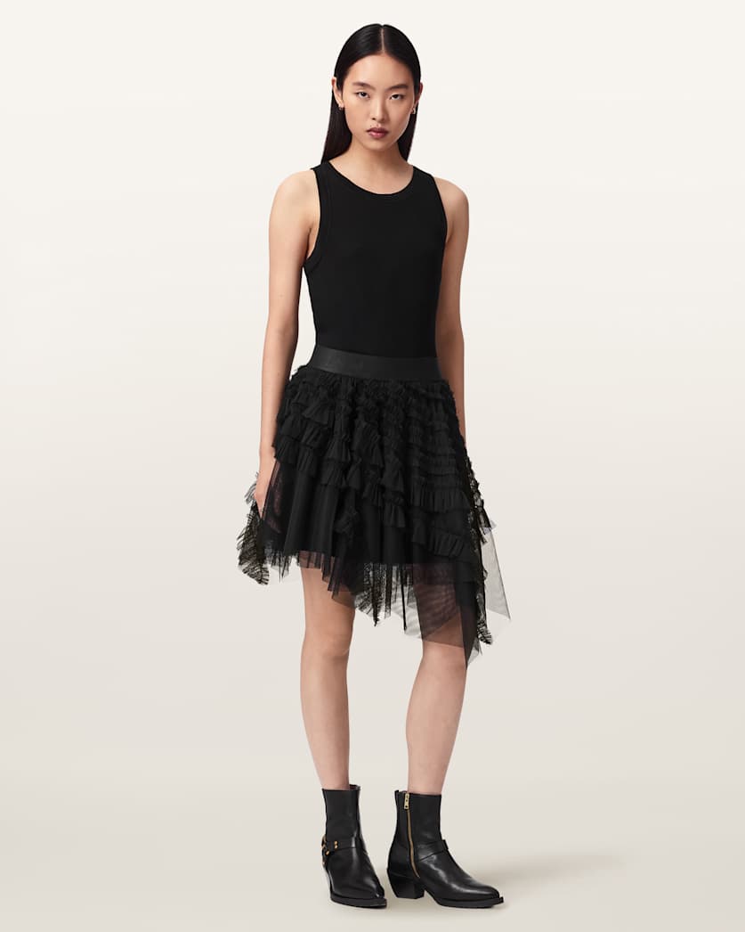 AllSaints Jayde Ruffled Tulle Mini Skirt Women's Blush Pink Women's