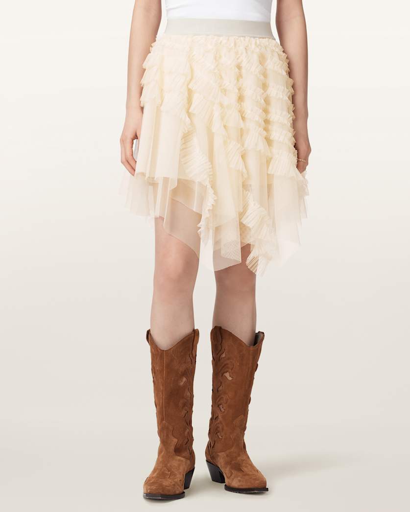 AllSaints Jayde Ruffled Tulle Mini Skirt Women's Blush Pink Women's