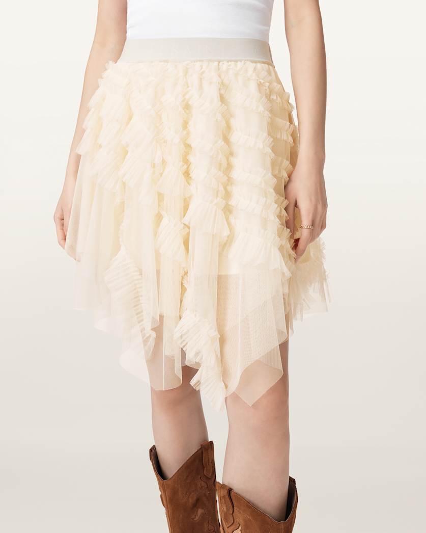 AllSaints Jayde Ruffled Tulle Mini Skirt Women's Blush Pink Women's