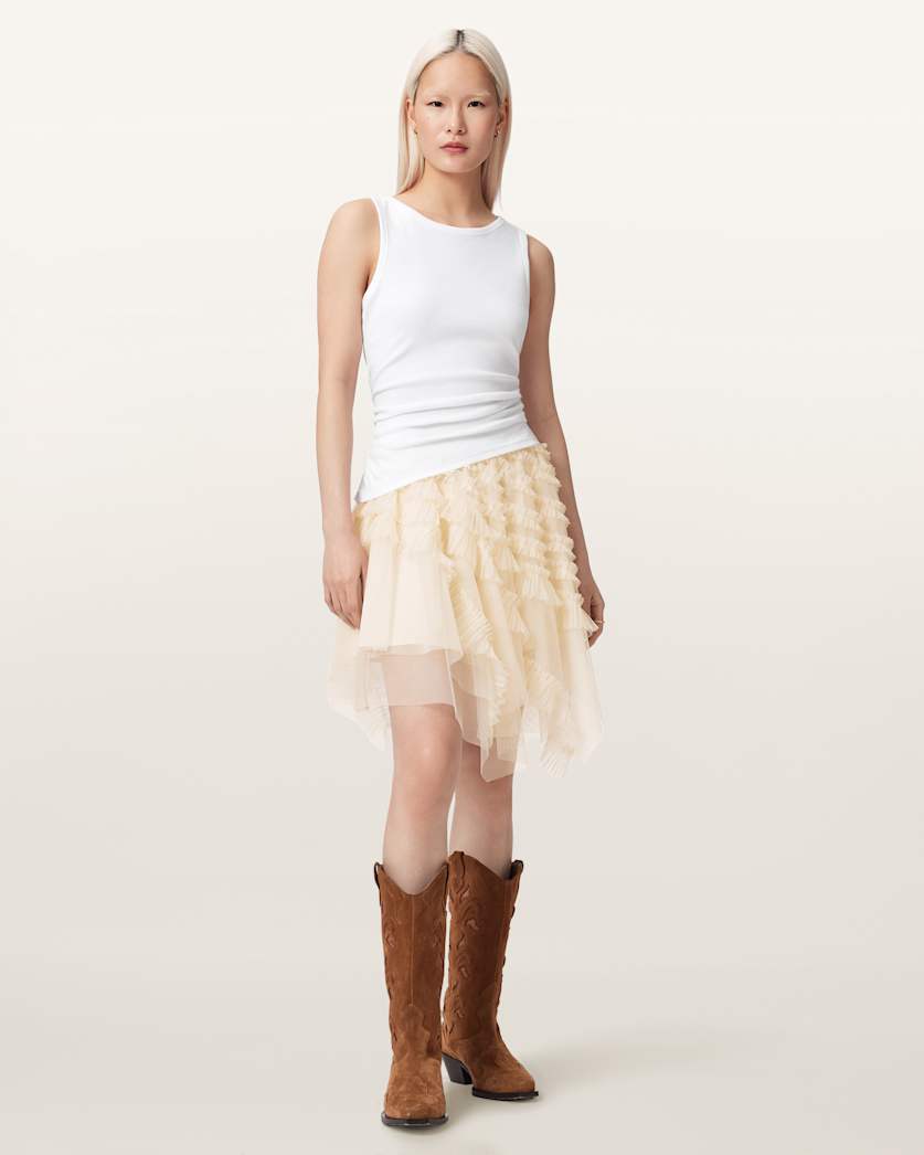 AllSaints Jayde Ruffled Tulle Mini Skirt Women's Blush Pink Women's