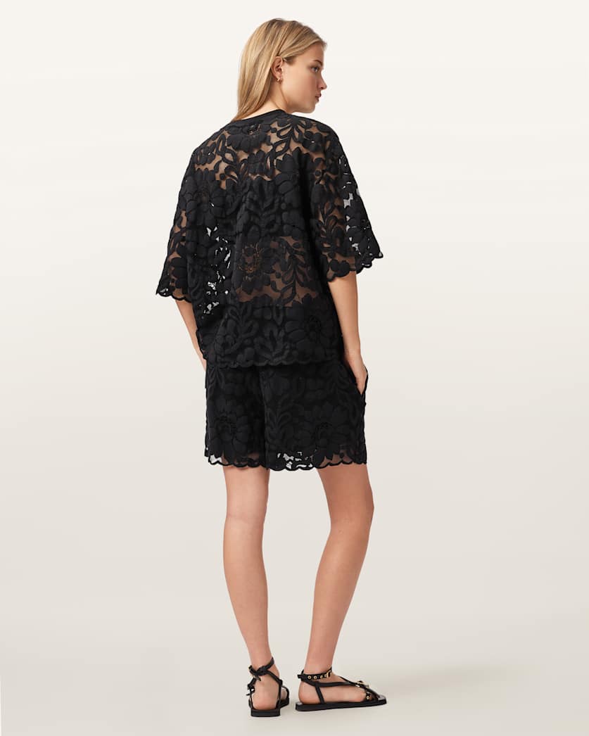AllSaints Amelie Mid Rise Relaxed Lace Shorts Women's Black Women's