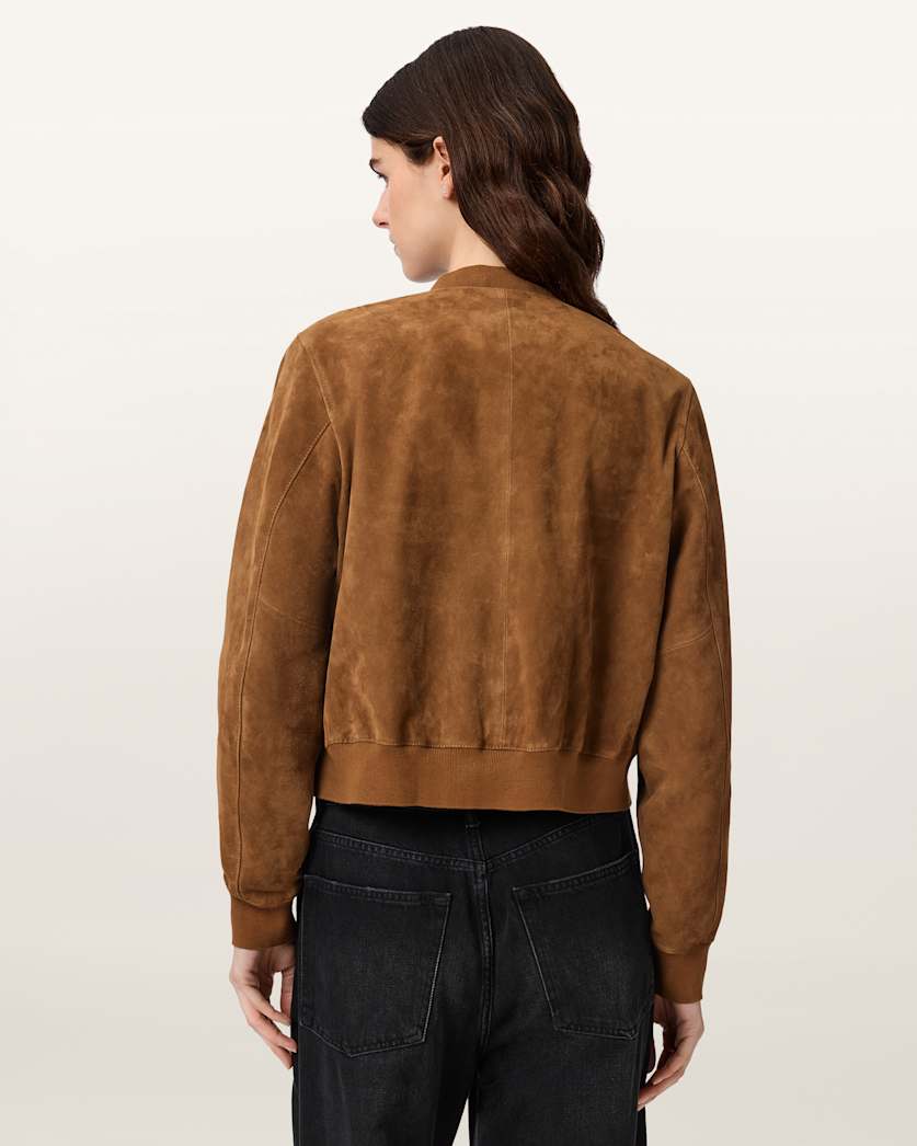 AllSaints Orten Suede Bomber Jacket Women's Light Grey Women's