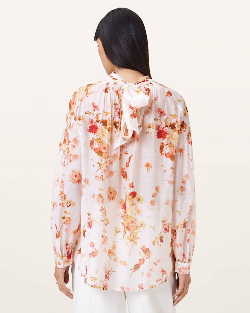 AllSaints Pearla High Neck Floral Print Top Women's Armada White Women's
