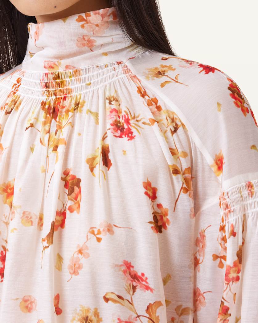 AllSaints Pearla High Neck Floral Print Top Women's Armada White Women's
