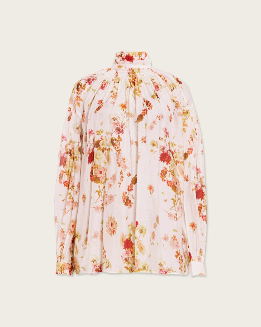 AllSaints Pearla High Neck Floral Print Top Women's Armada White Women's