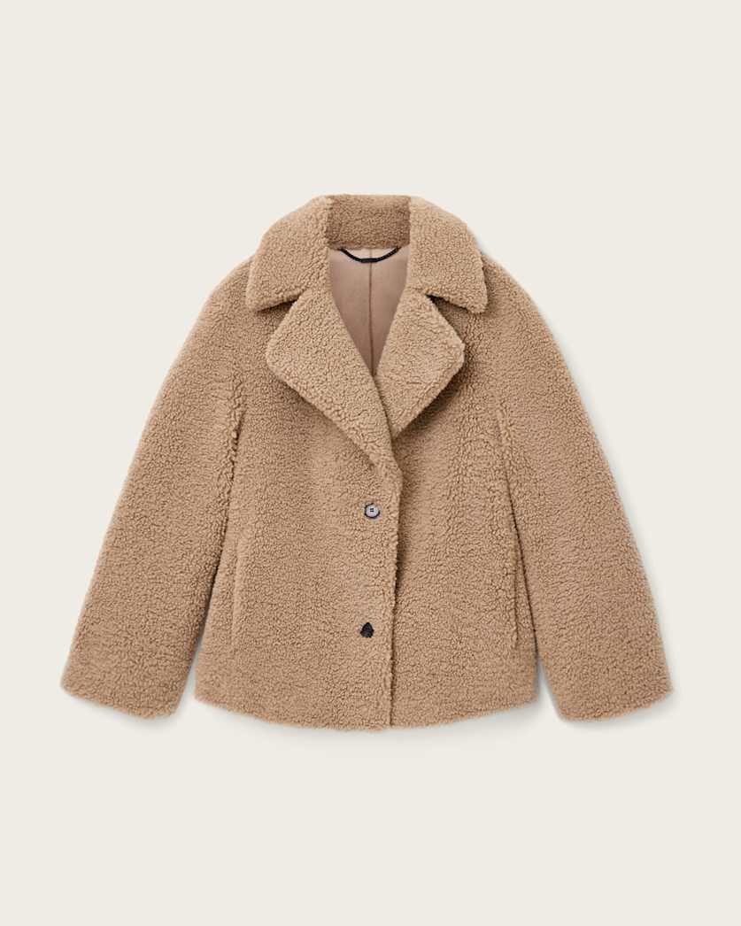 AllSaints Eddie Faux Teddy Jacket Women's Cognac Brown Women's