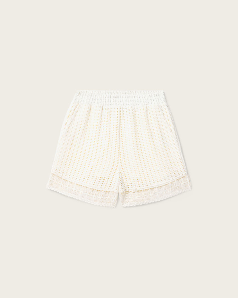 AllSaints Elma Mid Rise Crochet Cotton Shorts Women's Mallow White Women's