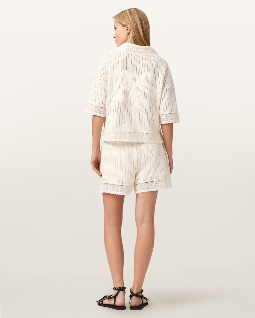 AllSaints Elma Mid Rise Crochet Cotton Shorts Women's Mallow White Women's