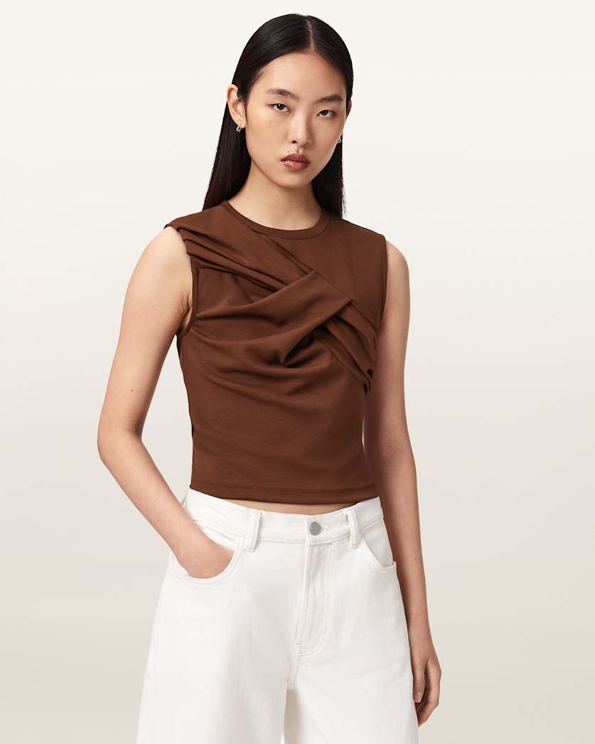 AllSaints Nella Slim Fit Sleeveless Tank Top Women's Fossil White Women's