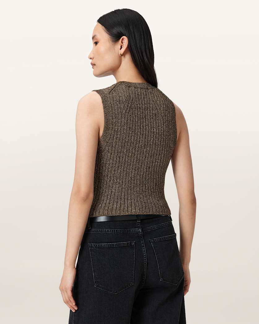 AllSaints Cruz Shine Slim Fit Vest Women's Bronze Brown Women's