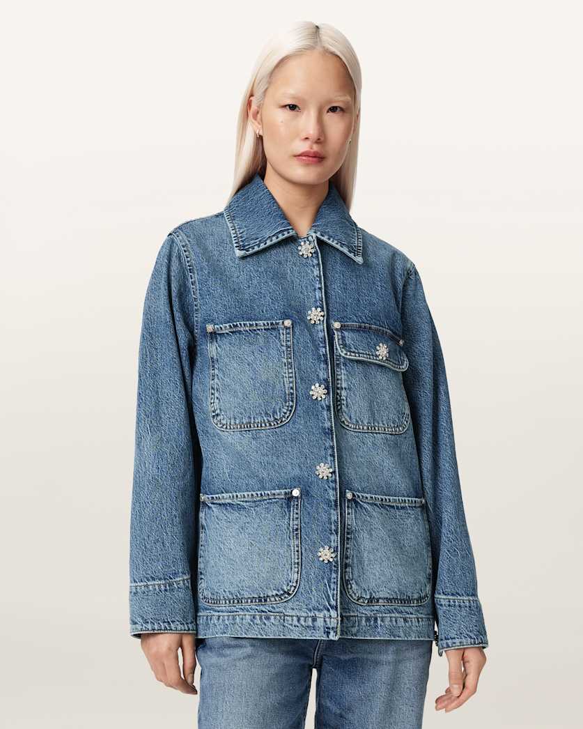 AllSaints Bex Oversized Denim Jacket Women's Mid Indigo Women's