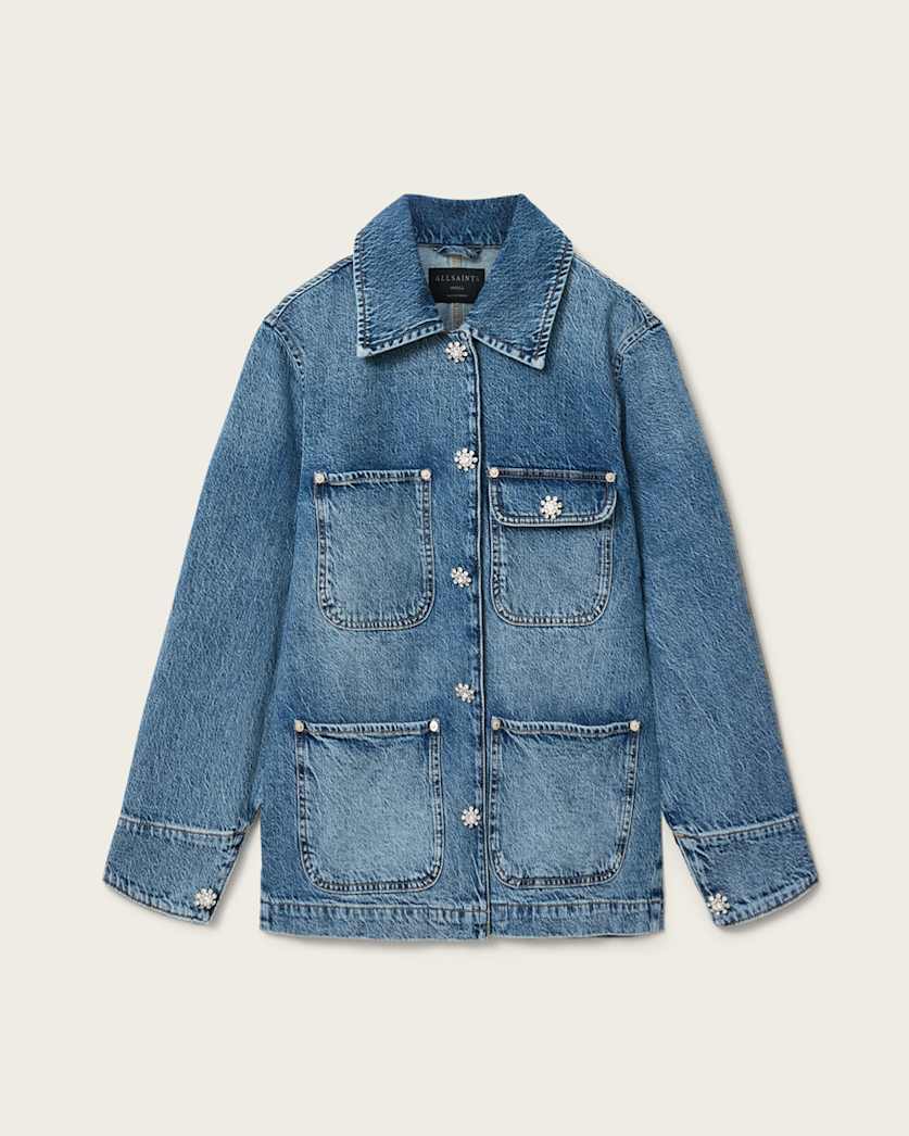 AllSaints Bex Oversized Denim Jacket Women's Mid Indigo Women's