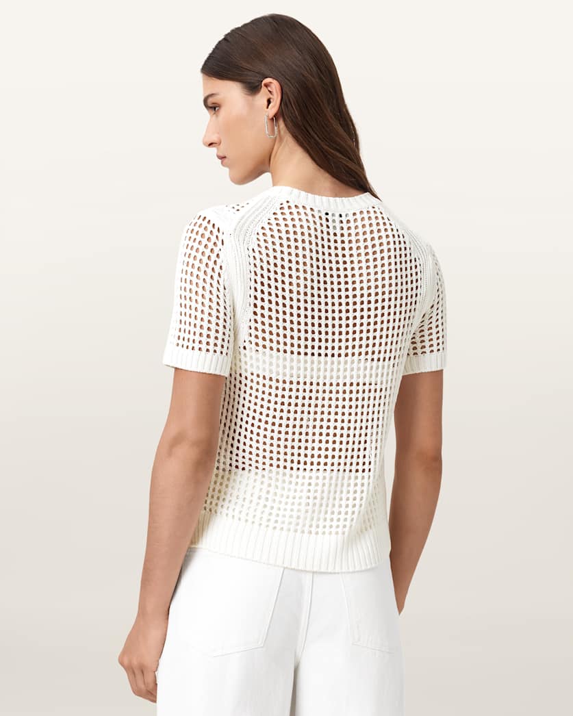 AllSaints Paloma Open Knit T Shirt Women's Chalk White Women's