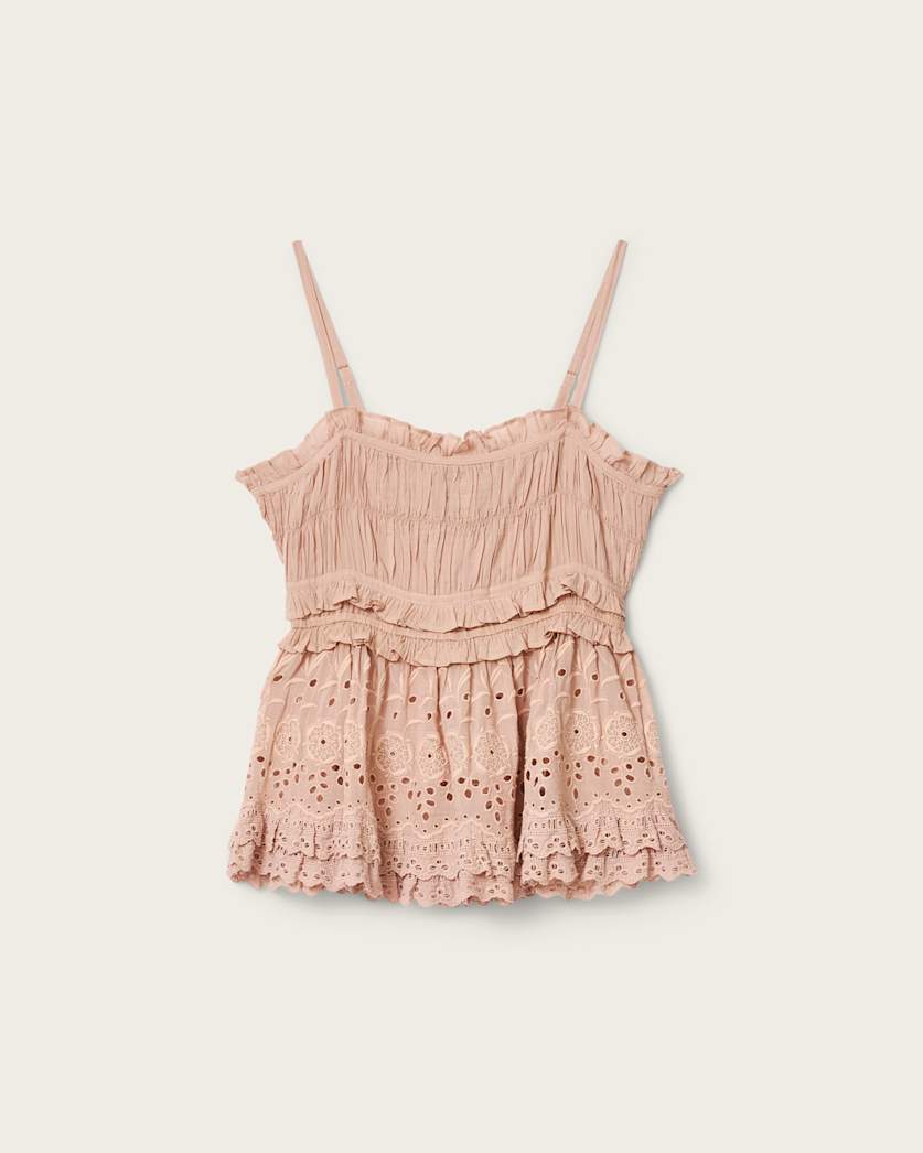 AllSaints Camille Embroidered Lace Top Women's Plaster Pink Women's