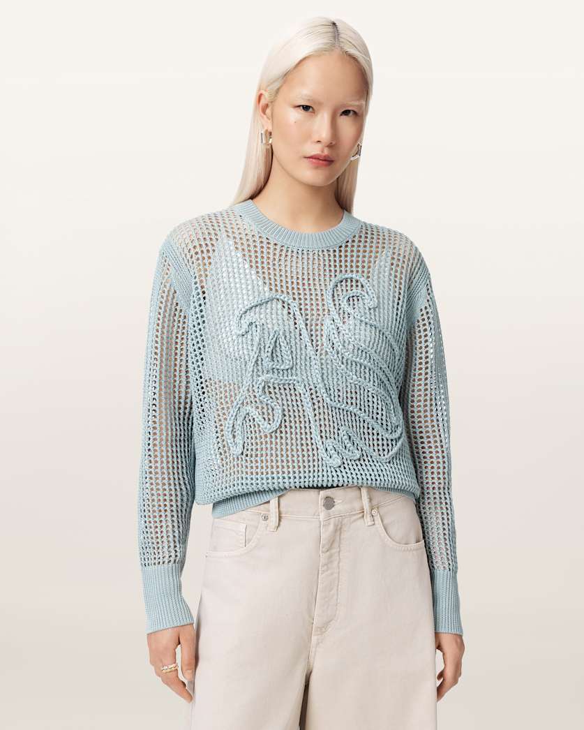 AllSaints Raelyn Relaxed Fit Open Stitch Sweater Women's Quarry Blue Women's