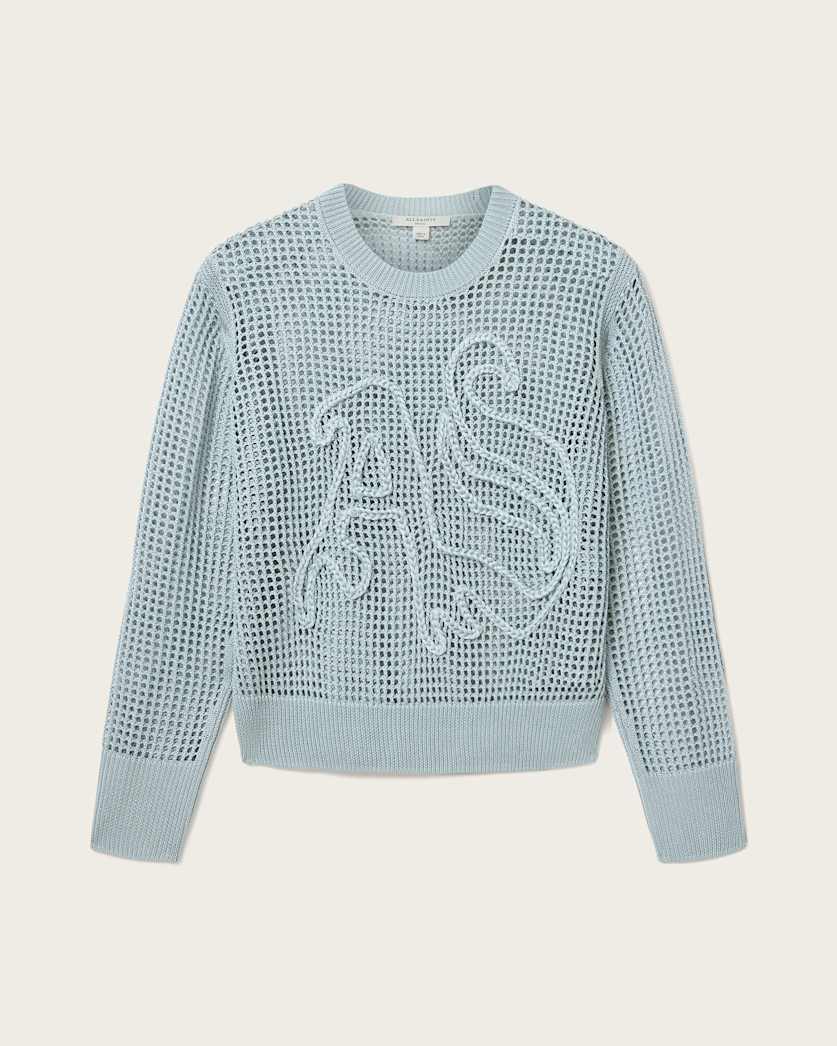 AllSaints Raelyn Relaxed Fit Open Stitch Sweater Women's Quarry Blue Women's