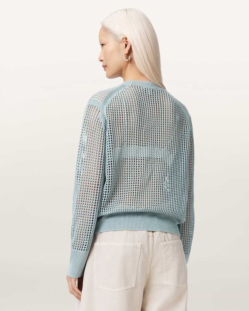 AllSaints Raelyn Relaxed Fit Open Stitch Sweater Women's Quarry Blue Women's