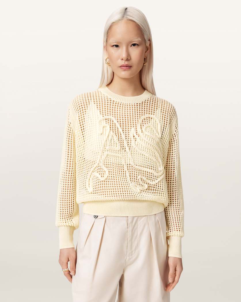 AllSaints Raelyn Relaxed Fit Open Stitch Sweater Women's Quarry Blue Women's