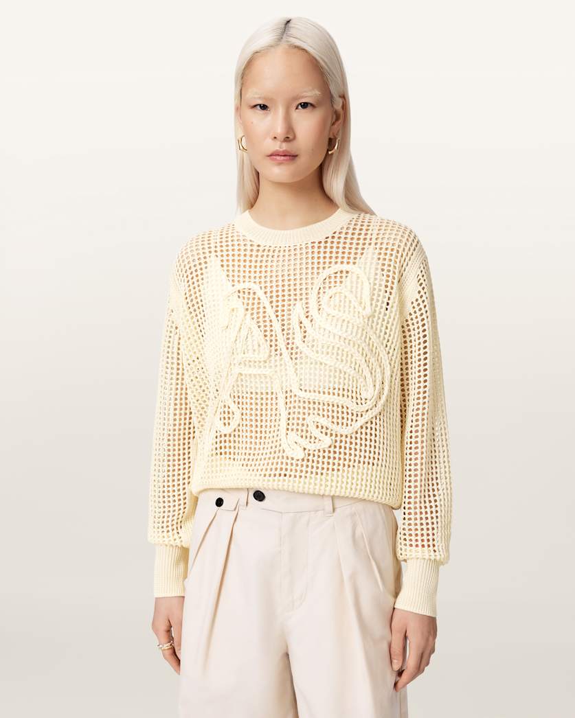 AllSaints Raelyn Relaxed Fit Open Stitch Sweater Women's Quarry Blue Women's