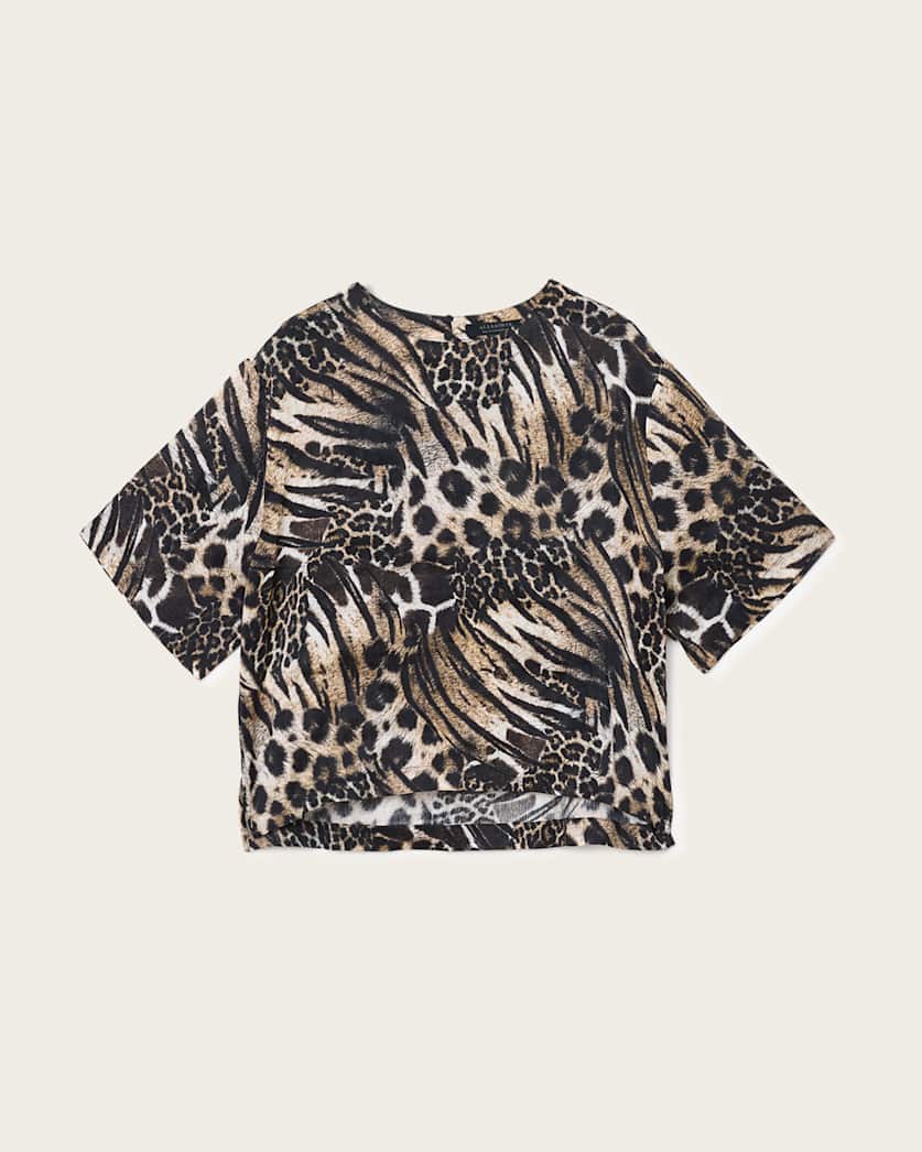 AllSaints Lottie Linen Blend Top Women's Trio Taupe Brown Women's