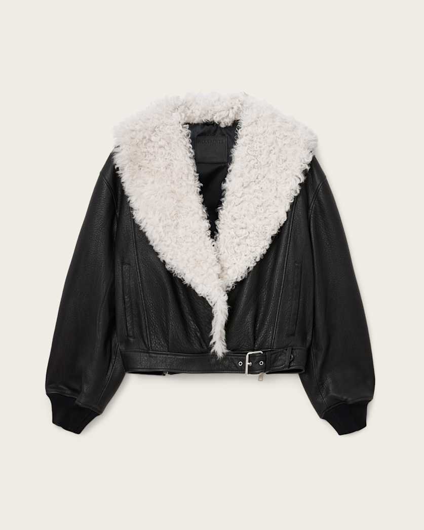 AllSaints Libra Shearling Jacket Women's Black/Off White Women's