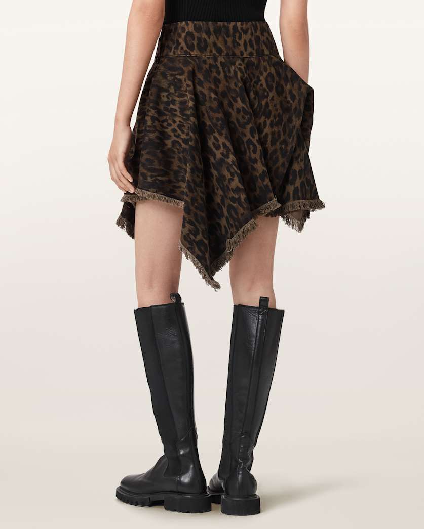 AllSaints Crissy Leopard Print Denim Mini Skirt Women's Leppo Brown Women's