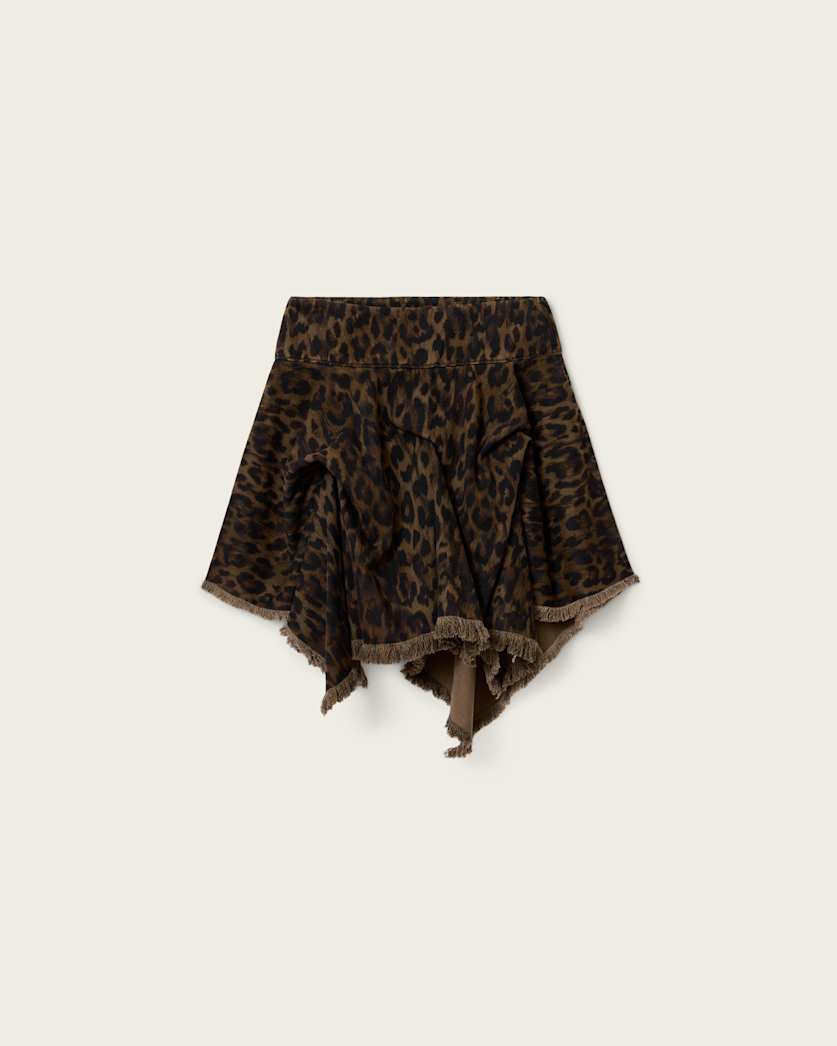 AllSaints Crissy Leopard Print Denim Mini Skirt Women's Leppo Brown Women's