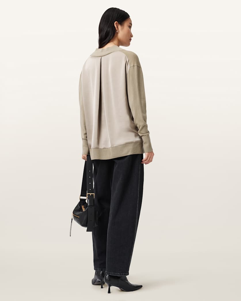 AllSaints Bern V Neck Wool Sweater Women's Taupe Grey Women's