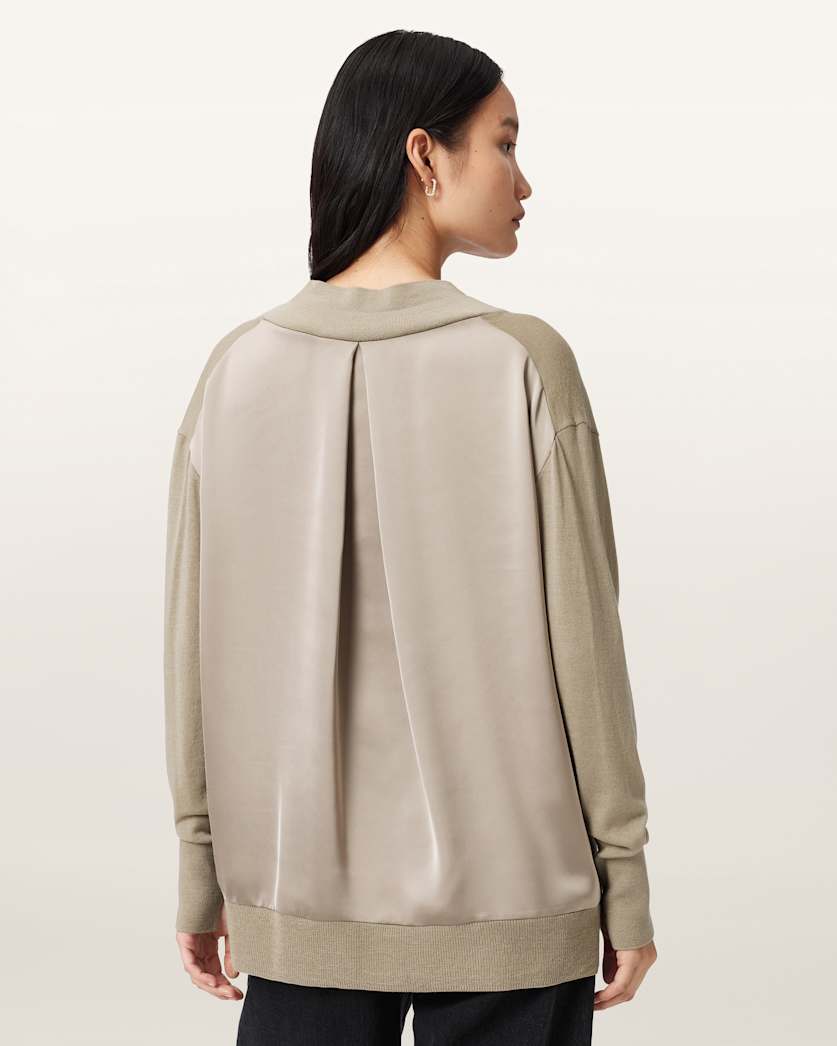 AllSaints Bern V Neck Wool Sweater Women's Taupe Grey Women's