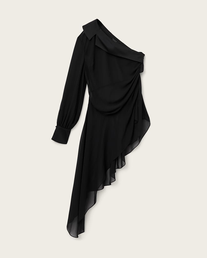 AllSaints Anaya Asymmetric Sheer Top Women's Black Women's