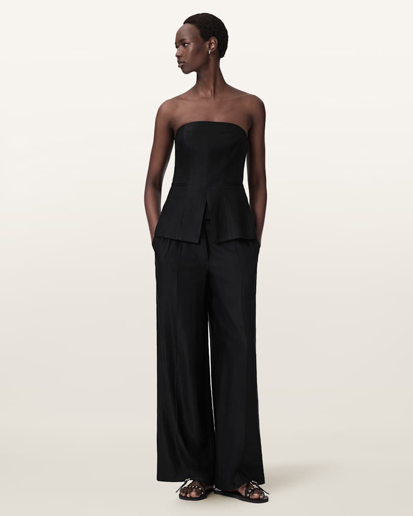 AllSaints Charley Relaxed Fit Linen Blend Pants Women's Black Women's