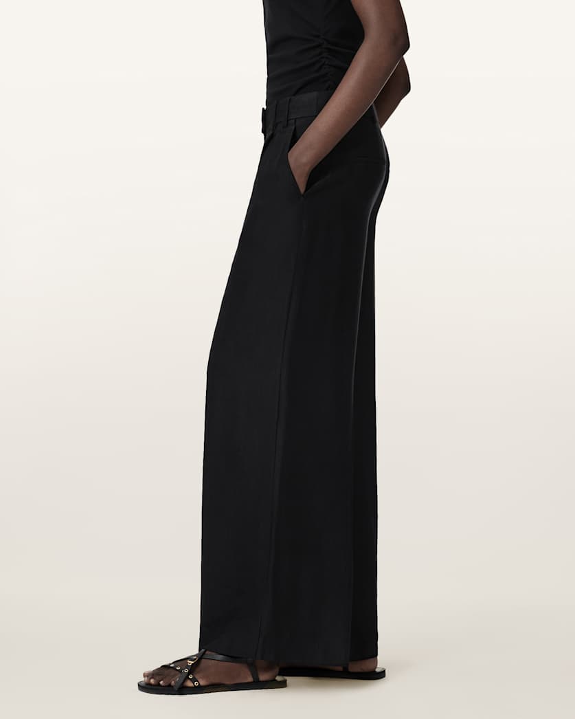 AllSaints Charley Relaxed Fit Linen Blend Pants Women's Black Women's