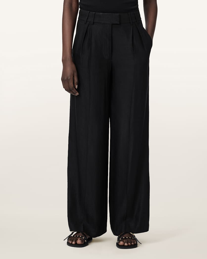 AllSaints Charley Relaxed Fit Linen Blend Pants Women's Black Women's