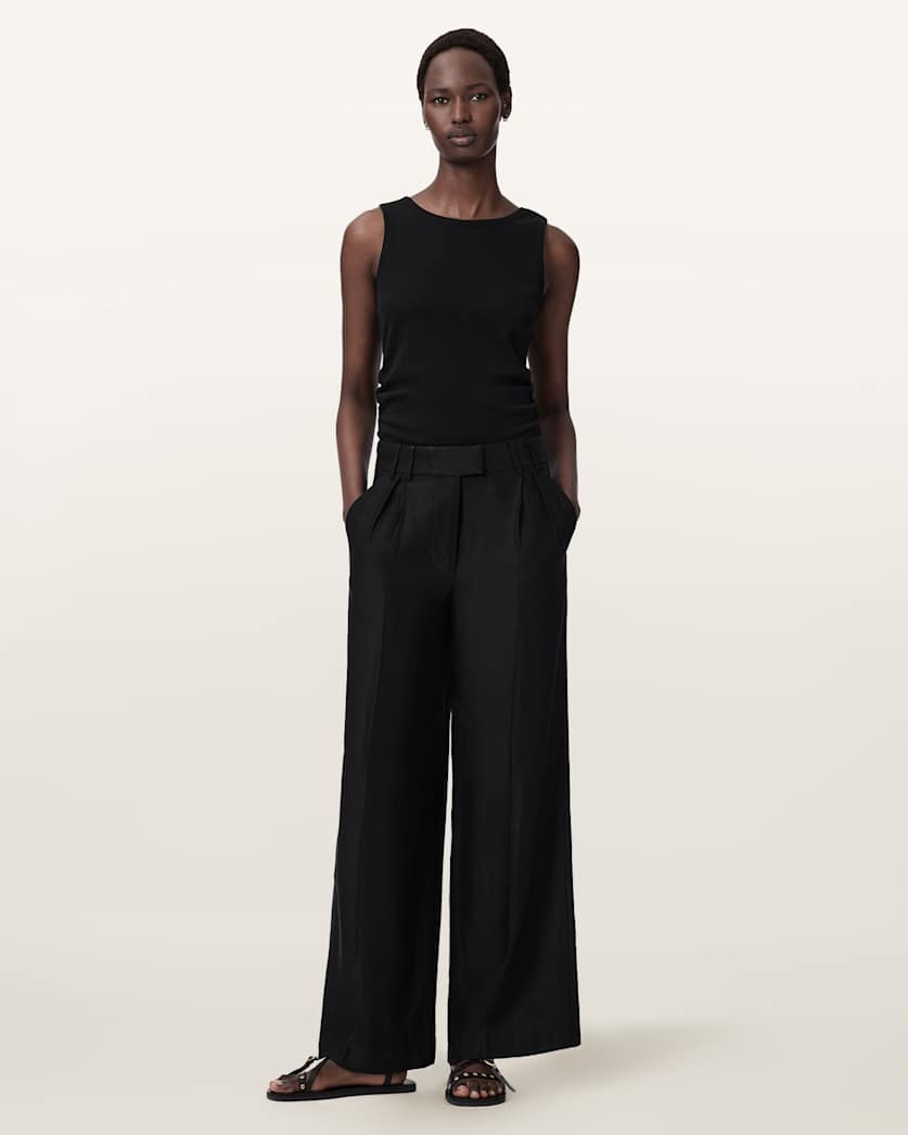 AllSaints Charley Relaxed Fit Linen Blend Pants Women's Black Women's