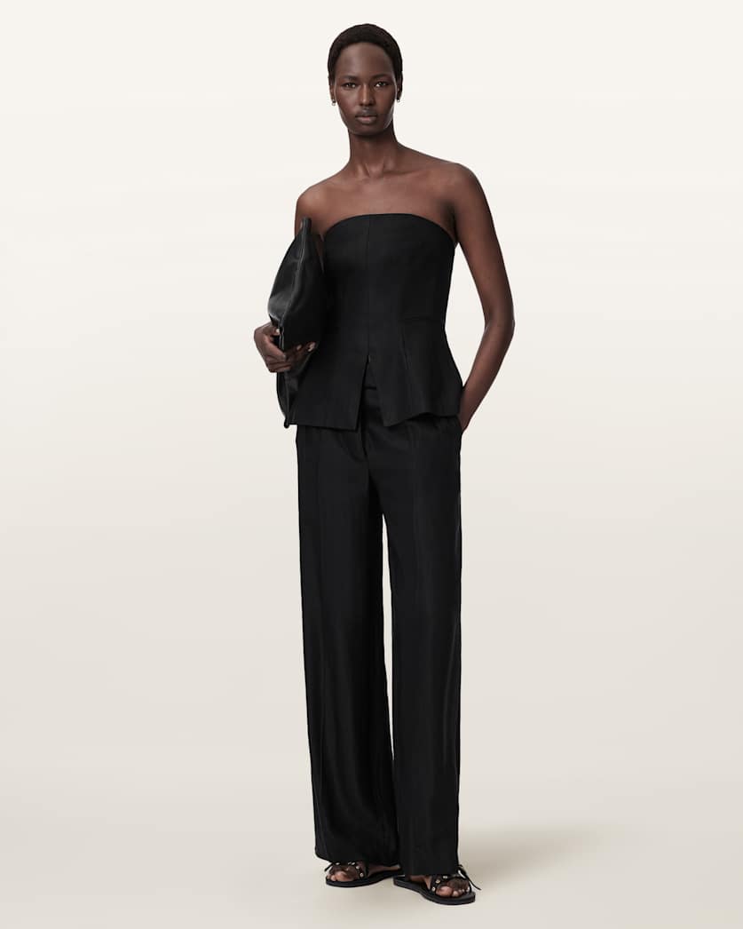 AllSaints Charley Relaxed Fit Linen Blend Pants Women's Black Women's