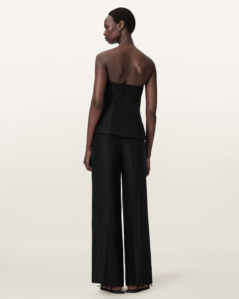 AllSaints Charley Relaxed Fit Linen Blend Pants Women's Black Women's