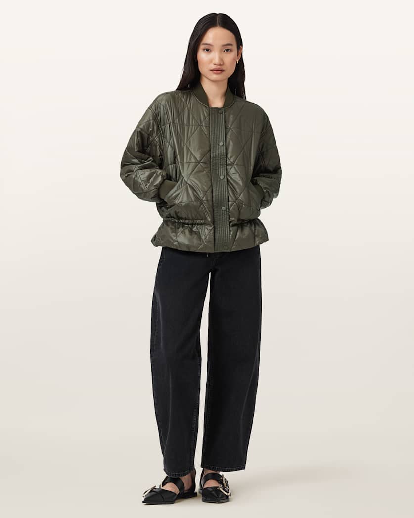 AllSaints Alli Quilted Bomber Jacket Women's Forest Green Women's